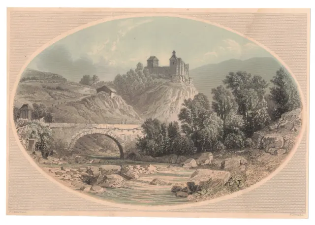 Leonburg bei Meran Stahlstich coloriert Payne um  1850