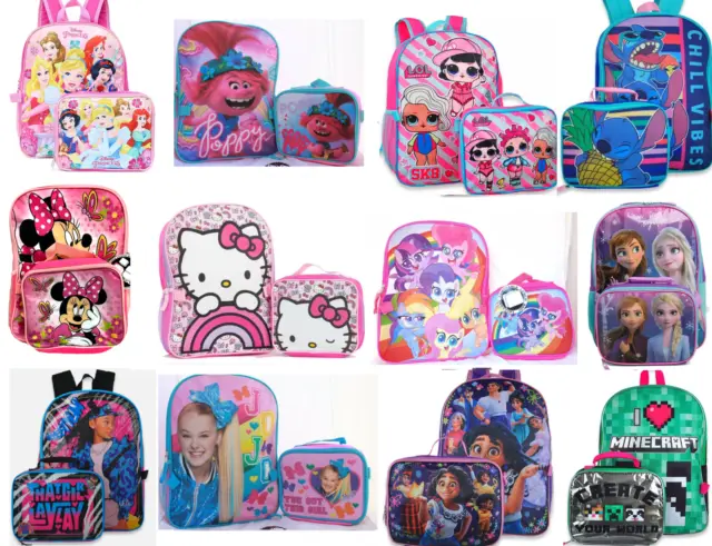 Little Girls School Backpack Lunch box Set Large Cartoon Book Bag Kids Children