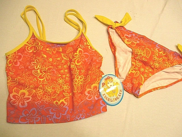 Angel Beach Girl's Strappy back Tankini Floral Dip Dye Adjustable Sides Size 16
