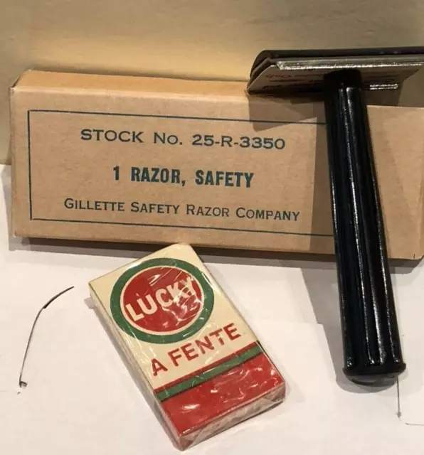 1 . Rasoir Gillette  avec un paquet de 5 lames Lucky original US ARMY WW2