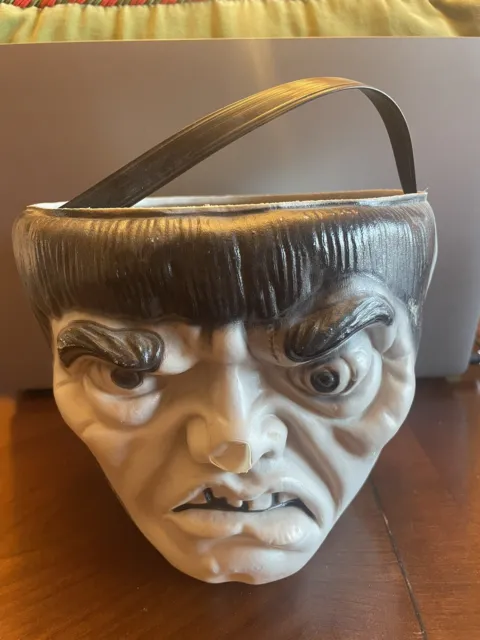 Vintage Halloween Empire Blow Mold Frankenstein Igor Candy Pail Bucket Plastic