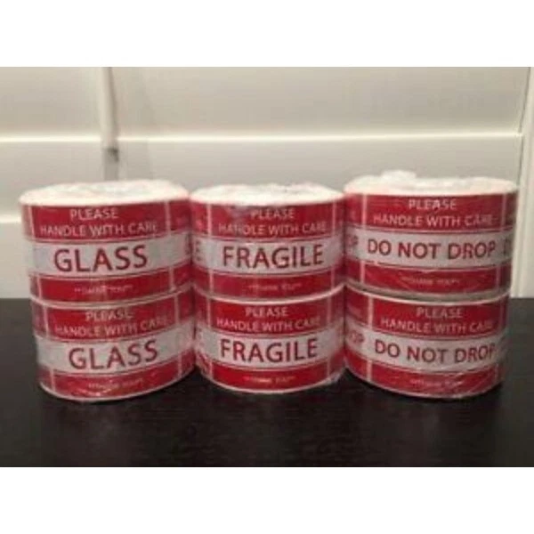 3000-Stickers (6-Rolls) 2x3" ***GLASS***FRAGILE***DO NOT DROP***(2-Rolls each)
