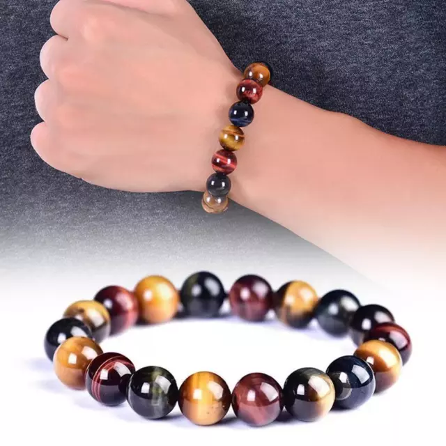 8/10/12/14mm Natural Colorful Tiger's Eye Gemstone Beads Q Bangle Bracelet Q8R1