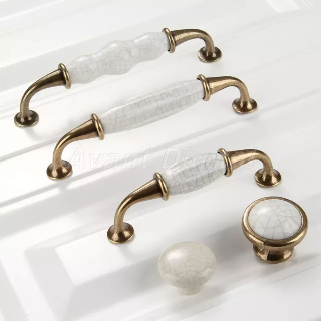 Vintage Ceramic Crack Cabinet Door Cupboard Pull Knobs Antique Cracked Handles