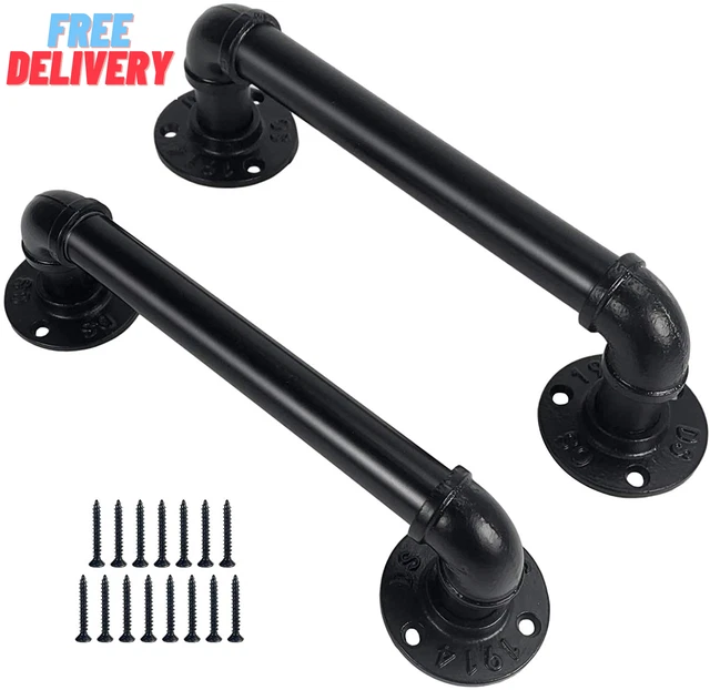 Homydom Industrial Pipe Door Pull Handle -12 Inch Barn Door Handle Grab Bar, Tow