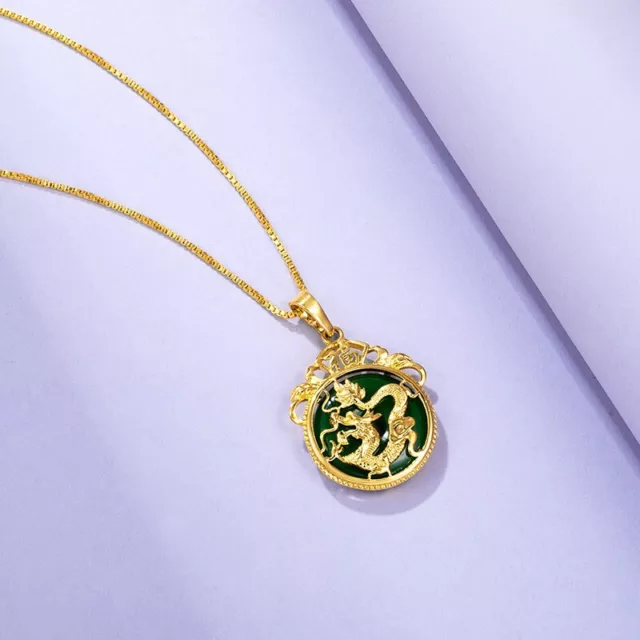 Natural 24K Gold Vintage Chinese Style Golden Dragon Pendant Men Women Necklace