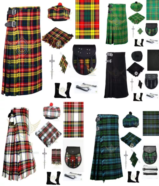 Scottish Highland Traditional Handmade Men's 8 YARD TARTAN KILT and accessories