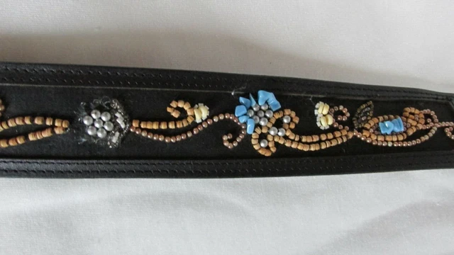 ""Wood And Stone Beaded Design - Leather Belt"" - Western Style - Size L