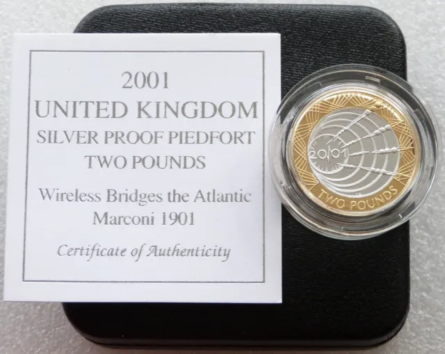 2001 Royal Mint Marconi Piedfort £2 Two Pound Silver Proof Coin Box Coa