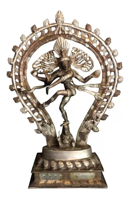 Indian Chola Style Brass Metal Silver Lord Shiva Nataraja Antique Large Heavy