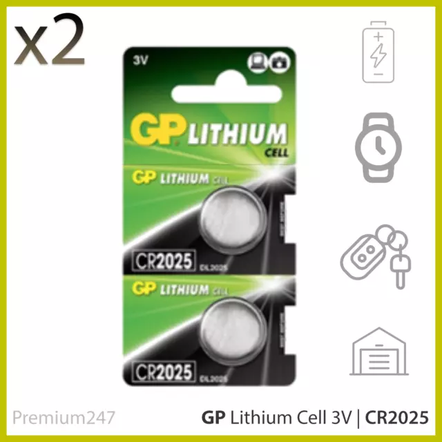 2 GP CR2025 3V Lithium Coin Cell Battery 2025 DL2025 Car Key Toy Longest Expiry
