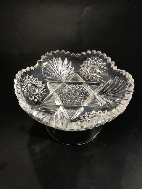 Vintage American Brilliant Cut Glass Heavy Crystal  Bowl 6” Candy Trinket Dish