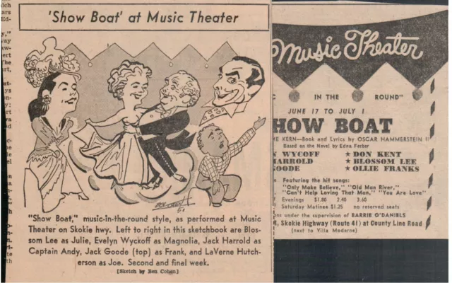 1951 "Show Boat" x2 Musical Evelyn Wyckoff Jack Harrold Newspaper Clipped Ad