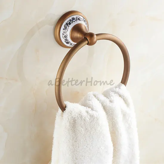 Bathroom Antique Brass Wall Mounted Towel Rack Ring Holder Round Coat Hanger