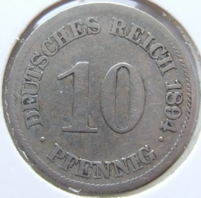 Moneta Reich Tedesco Impero Tedesco 10 Pfennig 1894 E IN fine