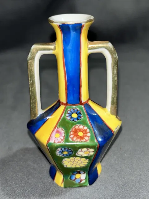 Vintage Meiko China Occupied Japan Miniature Double Handled Vase 4" Painted