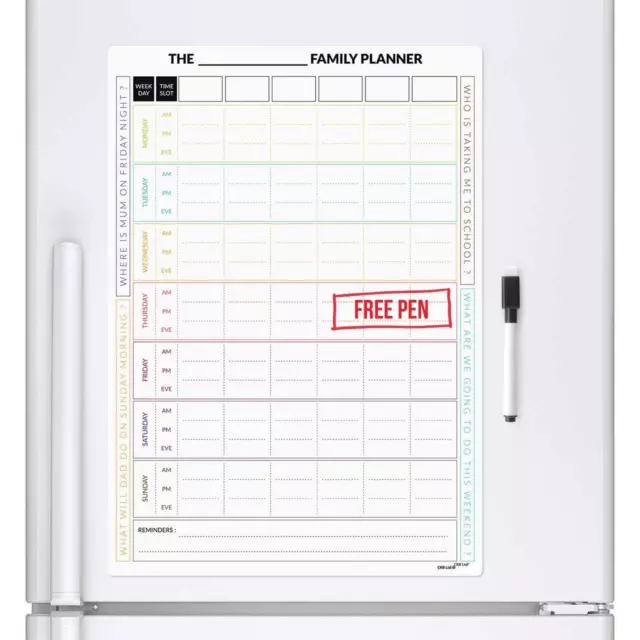 Magnetic Fridge FAMILY PLANNER Chore Rota Board Weekly Drywipe A3 Task Chart Pen