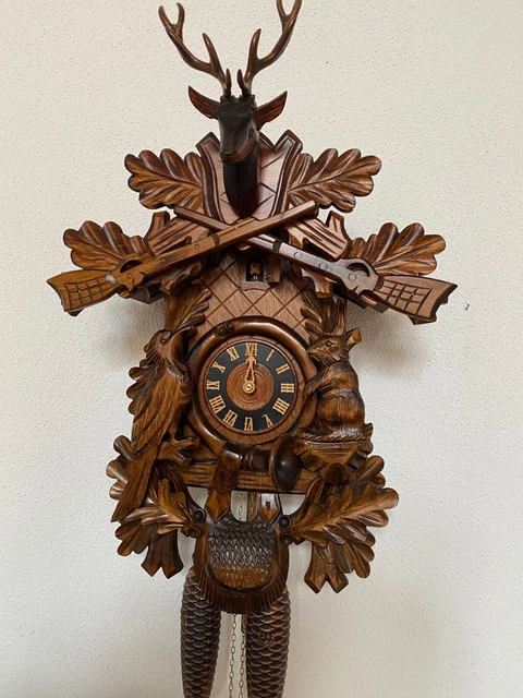 Reloj de cuco original de la Selva Negra 48 cm de alto tallado a mano 8 días fábrica de cuco