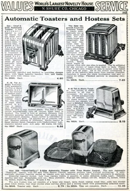 1938 Print Ad Automatic Toasters Toastwell Samson Reverso Son-Chief Tel-A-Matic