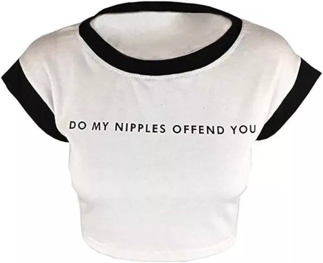 WOMEN'S DO MY Nipples Offend You T-Shirt Sexy White/Black Workout Crop Top  L $8.99 - PicClick