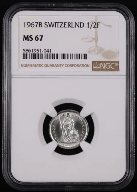 1967 B Switzerland Silver 1/2 Franc - NGC MS 67