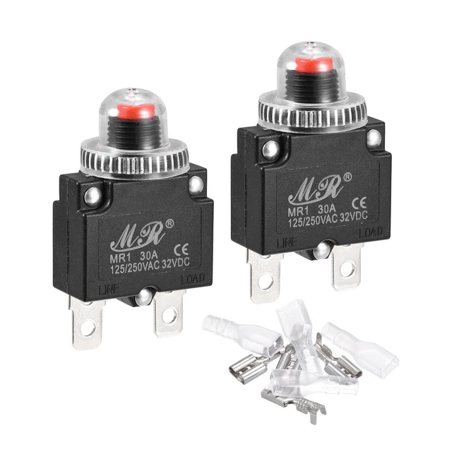 Circuito Sovraccarico Protettore Kit 30A AC125/250V DC32V Premi Pulsante 2 Set