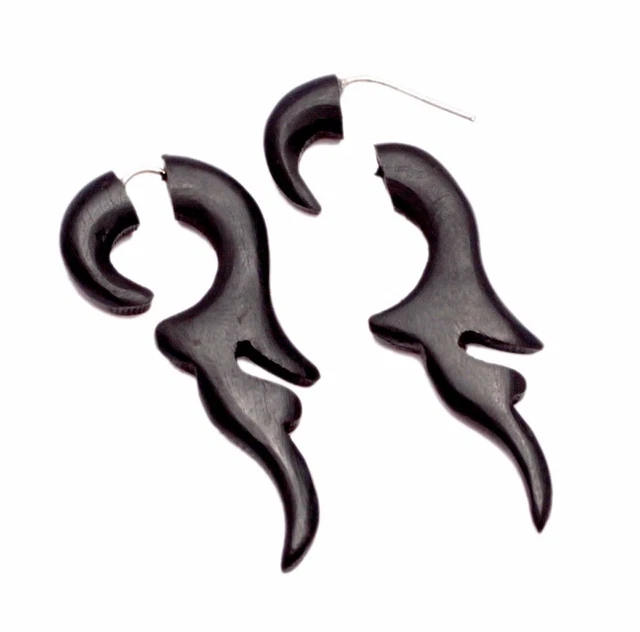 A Pair of Black Natural Wood USA Handmade Ebony Organic Wooden Earrings EAR400