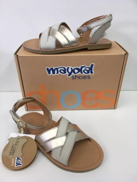 Mayoral Girls Leather Sandals in Taupe and Gold (43773-Sandalia) Only £19.90