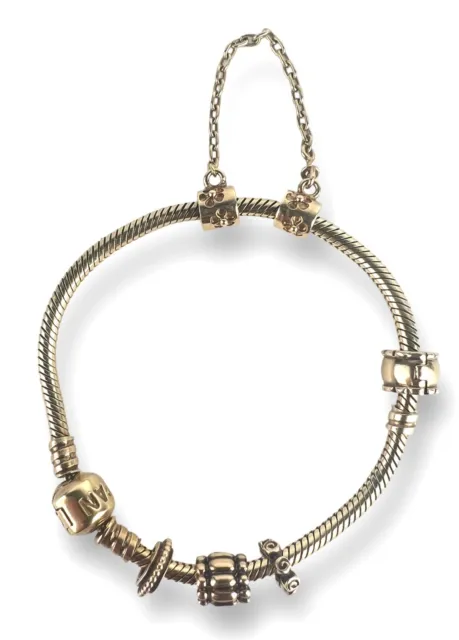 Pandora Moments 14k Yellow Gold Snake Chain Bracelet with 3 Charms
