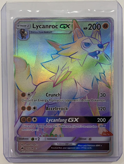 2017 Pokémon TCG Burning Shadows Holo 155/147 Lycanroc GX Full Art Rainbow LP-EX