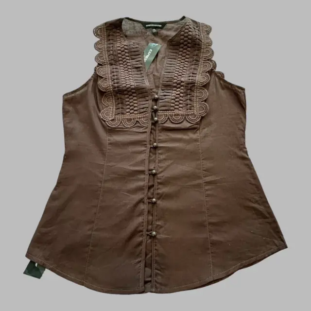 Express Blouse Womens XS Brown Sleeveless Vest Split Neck Button Top Shirt