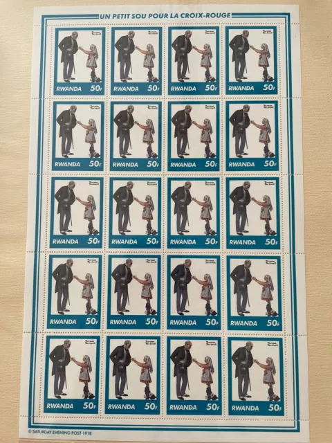 NORMAN ROCKWELL Rwanda FULL SHEET OF 20 Giving to the Red Cross 1981