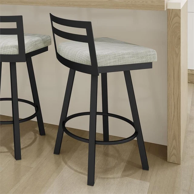 Amisco Derek 26 In. Swivel Counter Stool - Grey White Woven Fabric / Black