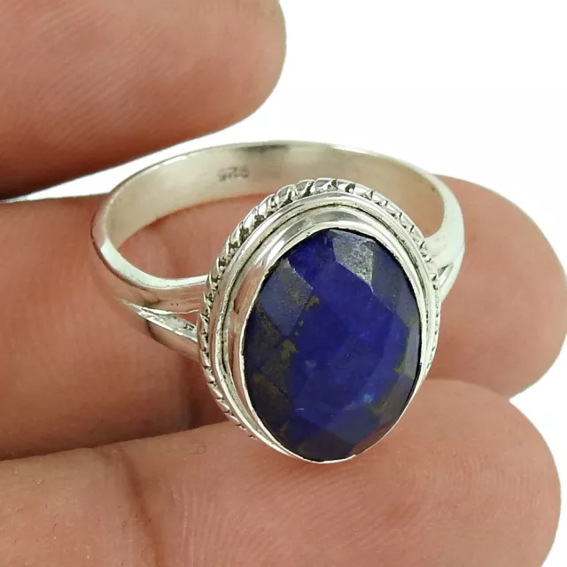 Cadeau pour Elle Naturel Lapis Lazuli Cocktail Bohémien Taille Bague 8.5 925