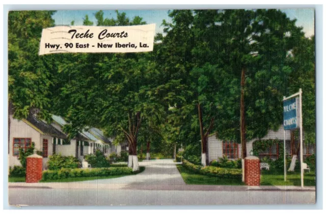 1958 Teche Courts Exterior Roadside New Iberia Louisiana LA Signage Postcard