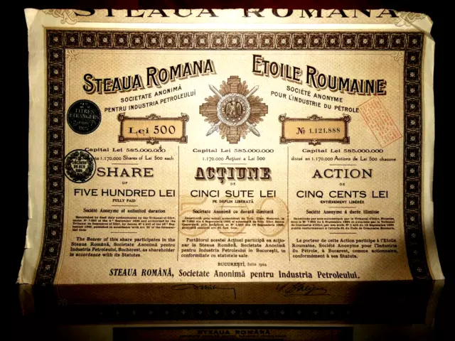 Etoile Roumaine, Romania  Oil Share certificate 1924  , G+/VG 2