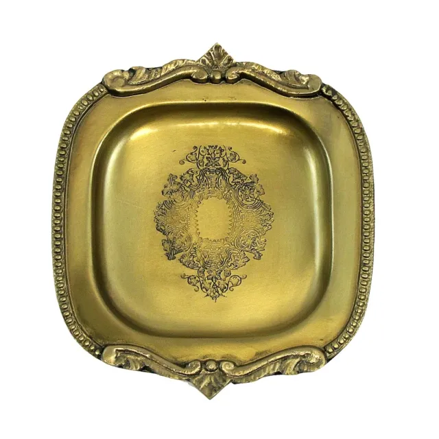 Vintage Decorative Brass Coin Tray Jewelry Ring Dish Trinket Holder Vanity Decor