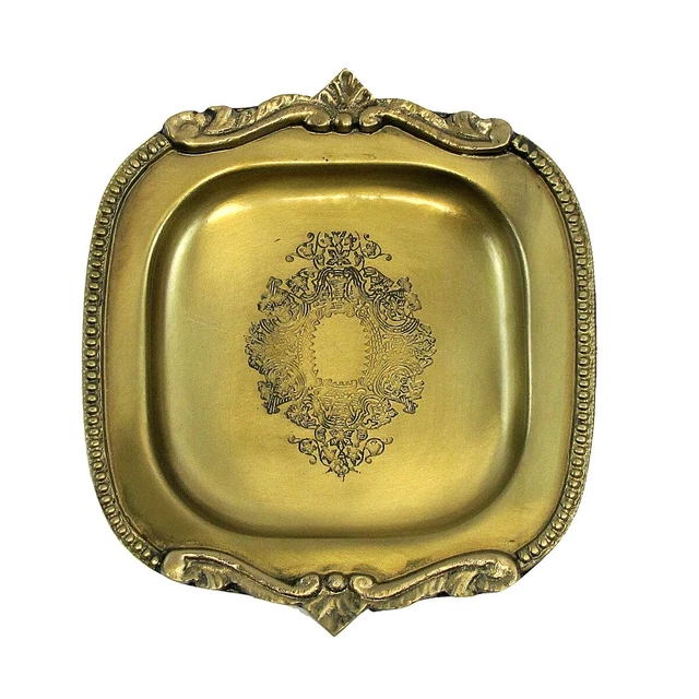 Vintage Decorative Brass Coin Tray Jewelry Ring Dish Trinket Holder Vanity Decor