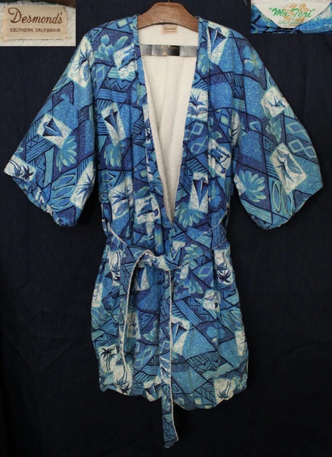 Vtg 1950's Hawaiian Terry Cloth Desmond's So Cal Mr. Teri Poolside Lounge Robe