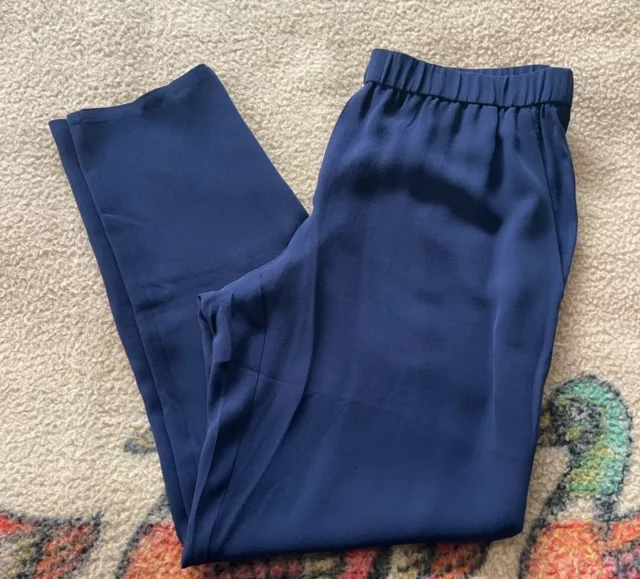 NWT Eileen Fisher Midnight Blue Silk Georgette Crepe Slouchy Ankle Pants SP