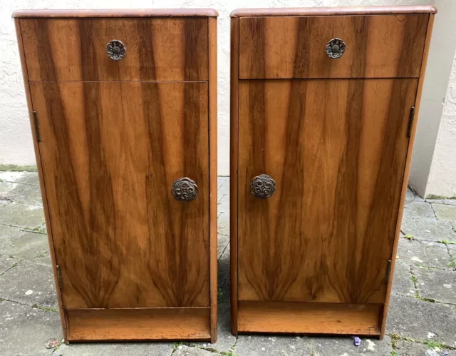 1930s 1940s Art Deco Walnut Bedsides Matching Pair Rare