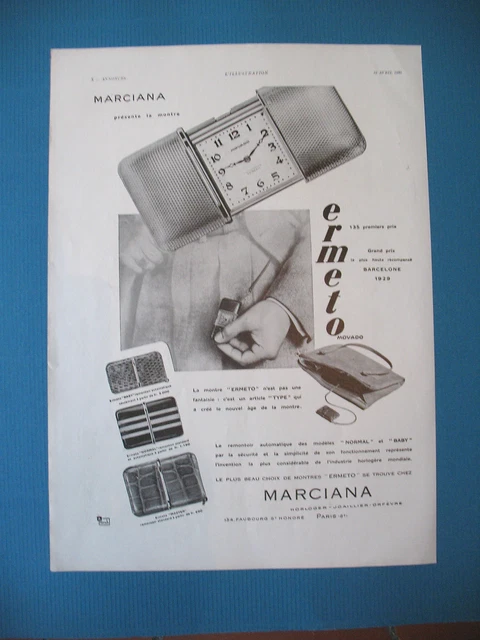 Publicite De Presse Ermeto Movado Montre Horlogerie Chez Marciana French Ad 1930