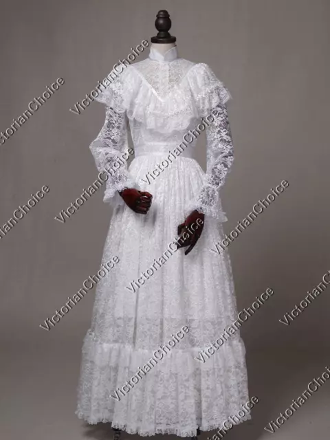 Victorian Edwardian Vintage White Lace Wedding Dress Bridal Gown Ghost Bride 392