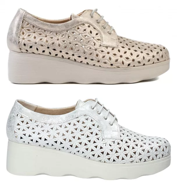 PITILLOS 6080 ORO PLATA scarpe donna sneakers aperte zeppa pelle