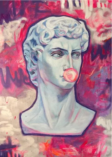 54x40" Abstract David Sculpture Oil Painting Original Pink Artwork | PINK DAVID