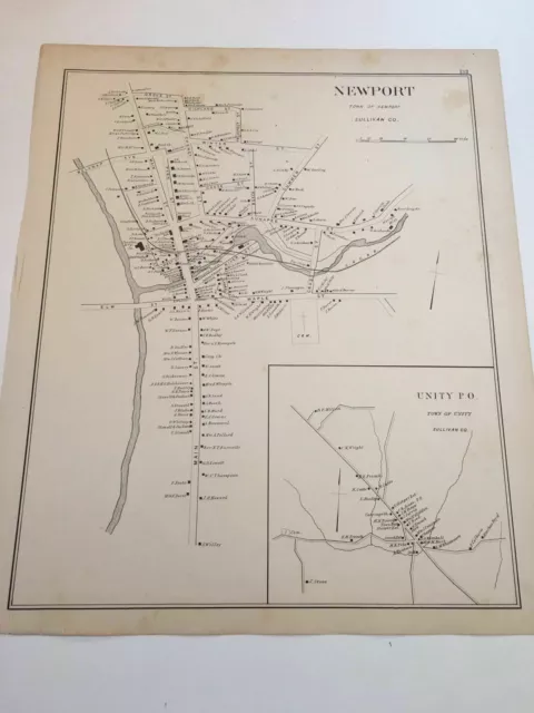 Original 1892 New Hampshire Map 15x17 Newport