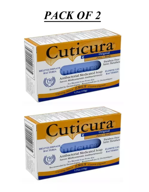 Cuticura Soap 5.25oz Bar - Antibacterial Soap Blemish/Acne-Prone Skin, Pack Of 2