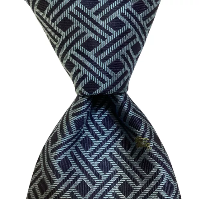 BURBERRY LONDON Mens 100% Silk Necktie ENGLAND Luxury Geometric PRORSUM Blue EUC