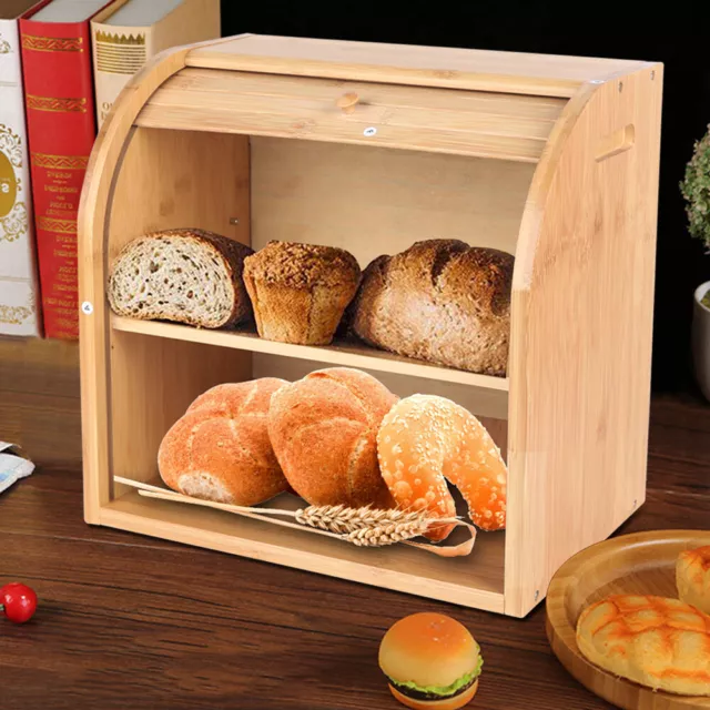 38*25*37cm Wood Bread Box Bread Food Storage Boxes Kitchen Counter Container