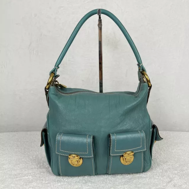 Marc Jacobs Women Handbag Blake Teal Blue Green Shoulder Satchel Push Lock Purse